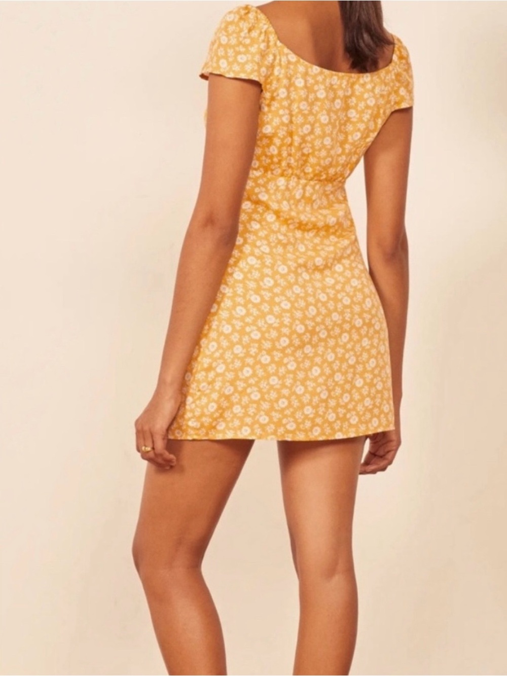 Reformation Maison Floral Print Convertible Neck Minidress Yellow Size Large - Picture 6 of 10